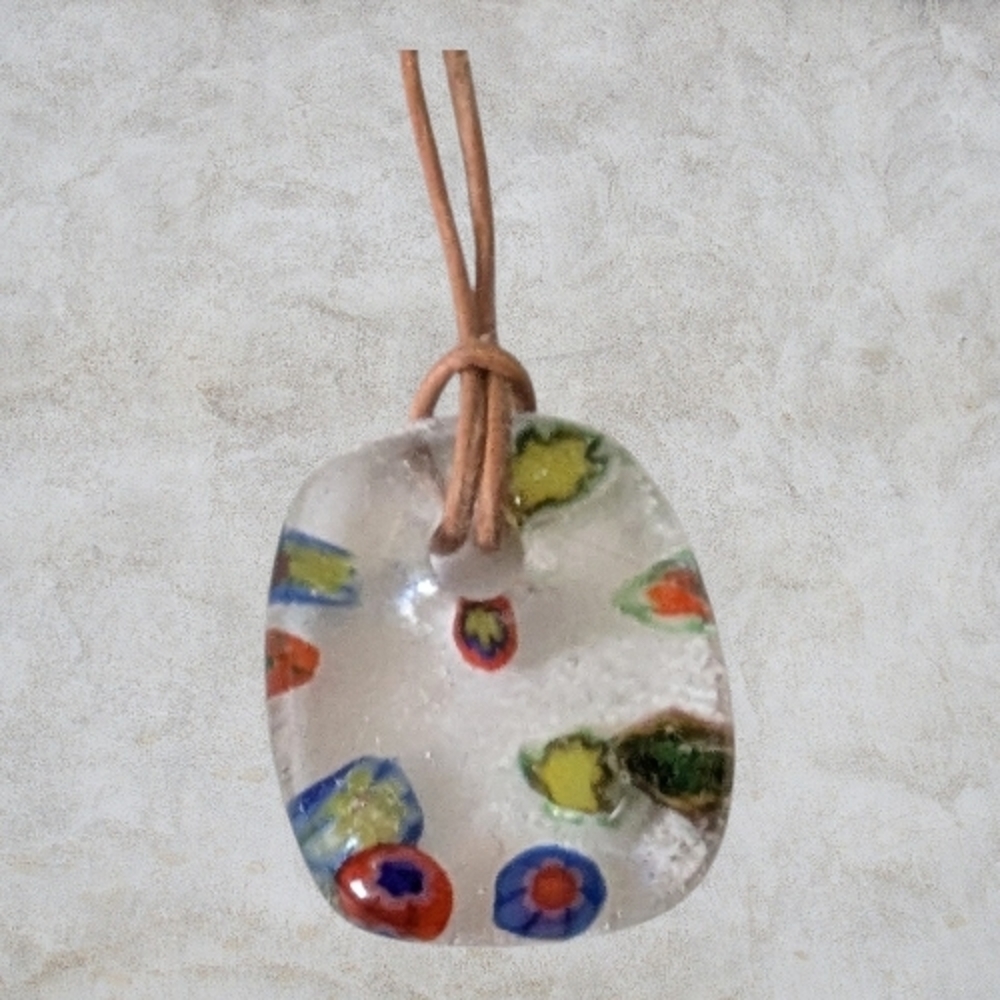 Millefiori Fused Glass Pendant, Multicolored Millefiori,  Fused Glass Pendant